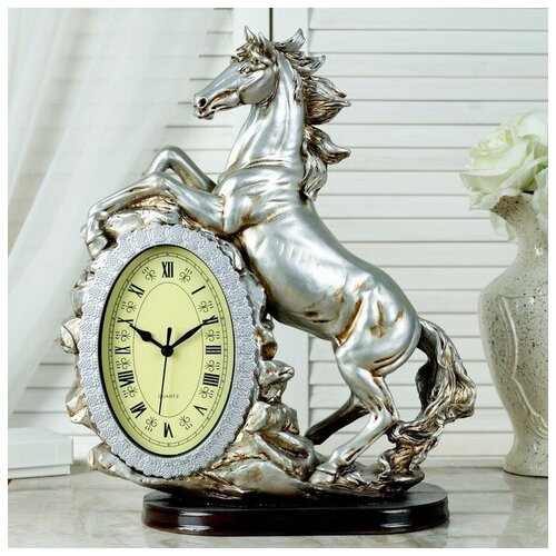 фото Часы настольные "лошадь", цвет серебро, 40х31х15 см yandex market