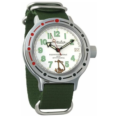 фото Часы мужские механические восток амфибия 420381 с автоподзаводом (нейлон зеленый)