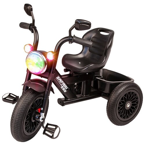 фото Велосипед детский трехколесный со светом и звуком, резиновые безвоздушные колеса, черный safari