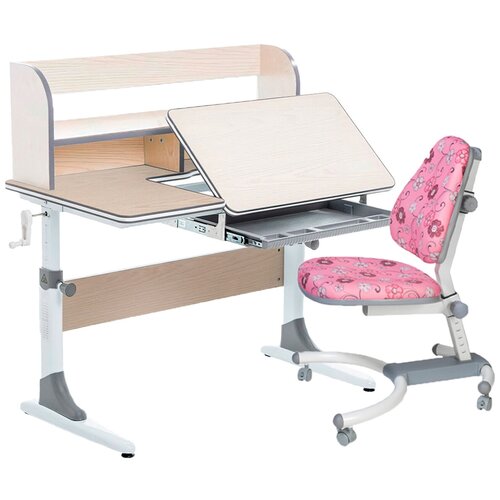 фото Комплект anatomica smart-30 парта + кресло + органайзер клен/серый с розовым с цветами креслом k639
