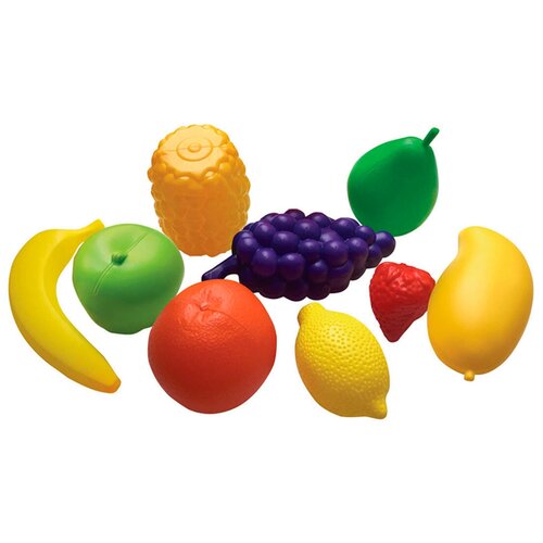 фото Набор овощи и фрукты игрушечные 8 шт. kinder way (банан, яблоко, ананас, апельсин, виноград, лимон, клубника, манго, груша)