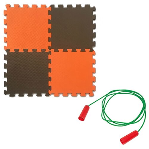 фото Коврик-пазл eco-cover универсальный 25х25 + скакалка, оранжево-коричневый