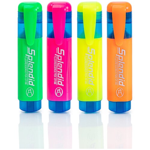 фото Набор маркеров-текстовыделителей флуоресцентные "splendid fluorescent" скошенный, 4 цвета wellywell
