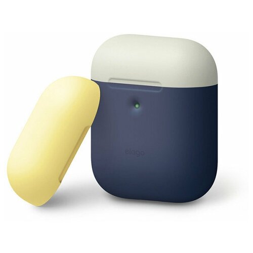 фото Силиконовый чехол со сменными крышками для airpods 2 wireless elago silicone hang duo, синий/white+yellow
