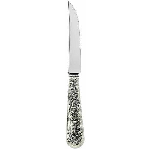 фото Нож для стейка с мелкими зубцами 'лось' посеребренная полир. с чернением кольчугинский мельхиор