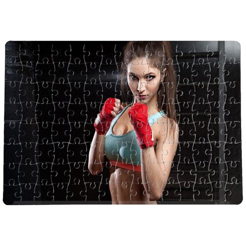 фото Пазлы coolpodarok бокс девушка боксёр красные перчатки 20х29см 120 элемента