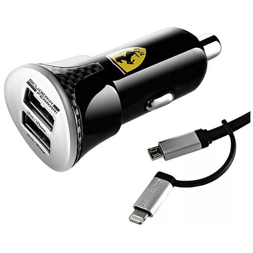 фото Автомобильное зарядное устройство cg mobile ferrari bundle carbon + кабель 2in1 microusb/lightning, цвет черный (febcccbunbk)