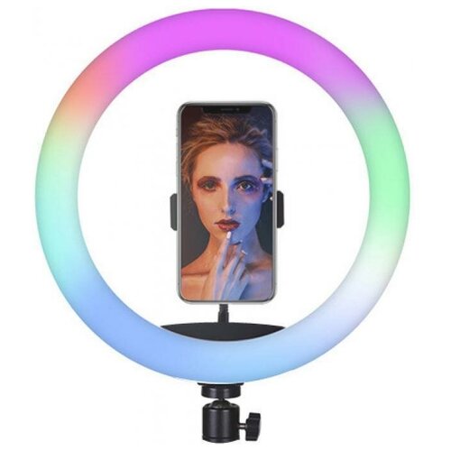 фото Цветная кольцевая светодиодная лампа с держателем rgb led mj-33 (33 см) soft ring light (white) нет бренда