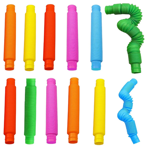 фото Антистресс трубки subor pop tubes / развивающие антистресс трубочки / цветные трубки поп тюбс / трубка-гофра антистресс для детей, 14 см, 12 шт