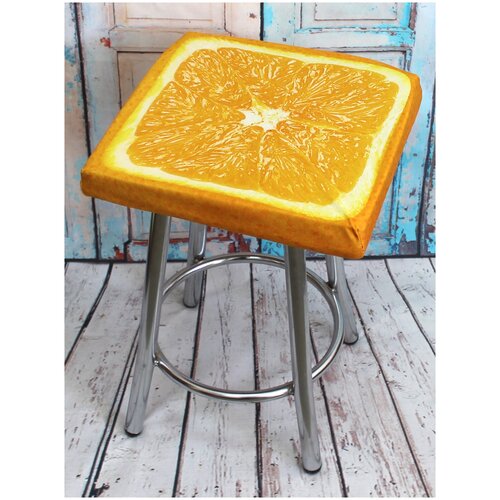 фото Чехол matex frutis cuadro апельсин, цвет оранжевый, на квадратный табурет, стул (шнур, фиксатор), велюр, с поролоном, 33х33 см, (дача, дом)
