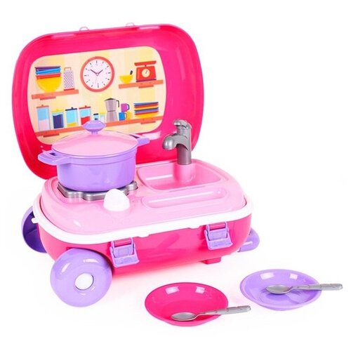 фото Кухня детская игровая в чемодане технок набор посуды в комплекте