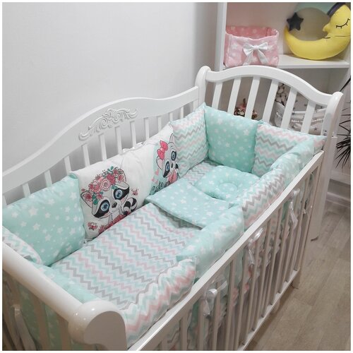 фото Комплект бортиков в детскую кроватку с одеялом mamdis для новорожденных и малышей