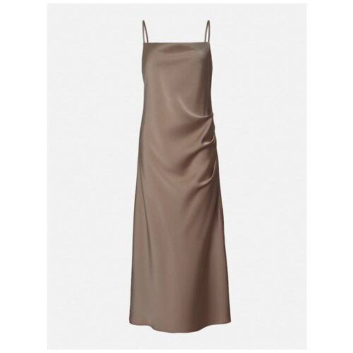 фото Lichi атласное платье-комбинация миди, цвет коричневый, размер s