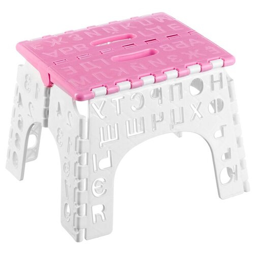 фото Табурет детский алфавит складной из пластика эльфпласт 23 х 20 х 19 см бело-розовый elfplast