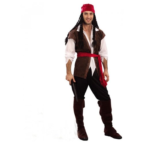фото Карнавальный костюм пирата "джек воробей" мужской взрослый: бандана, рубашка, жилет, пояс, брюки, накладки happy pirate