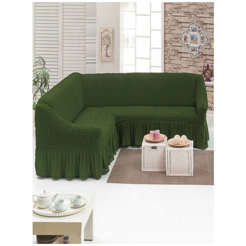 фото Чехол на мягкую мебель, угловой диван, цвет: зеленый karbeltex