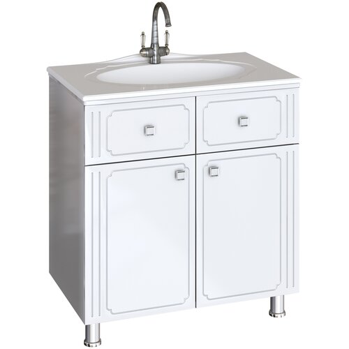 фото Тумба для ванной комнаты sanstar эдельвейс 100 с раковиной, напольная, белая, шхвхг:100х90х49