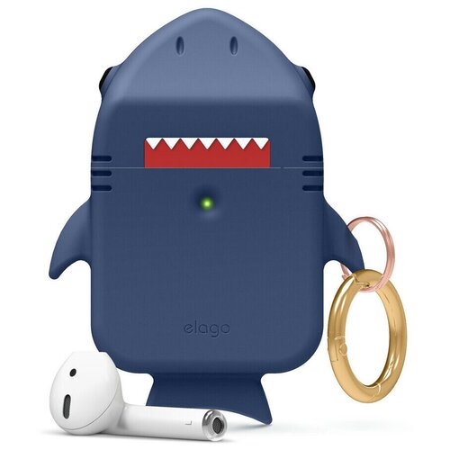 фото Силиконовый чехол с карабином elago shark silicone hang case для airpods 1&2, цвет синий (eap-shark-jin)