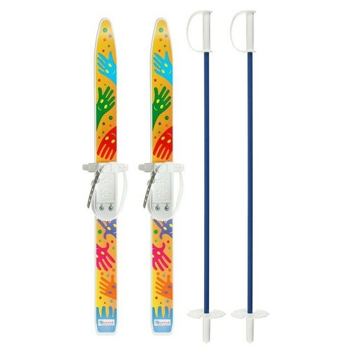 фото Лыжи детские "лыжики пыжики" (ручки) с палками, 75/75 см цикл