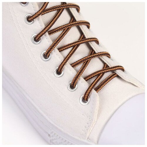 фото Шнурки для обуви, пара, круглые, d = 5 мм, 110 см, цвет тёмно-коричневый/бежевый qwen