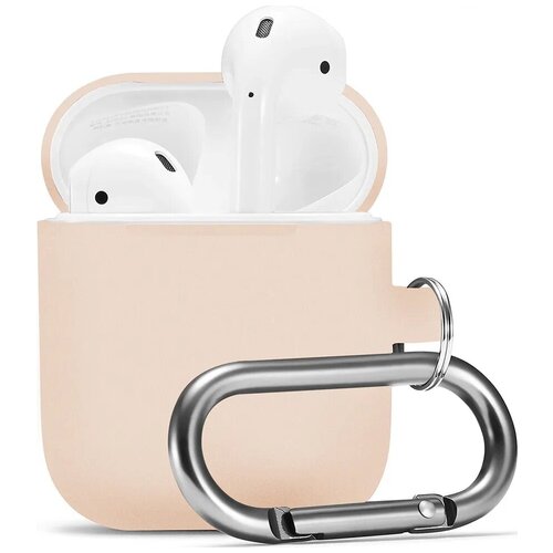 фото "защитный чехол для apple airpods 1 и airpods 2 / силиконовый чехол на эпл аирподс 1 и аирподс 2 с карабином, кремовый" lava