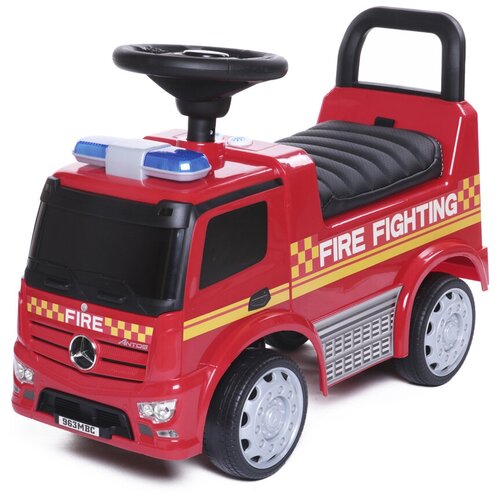 фото Пушкар пожарная машина-каталка детская mercedes-benz antos fire department babycare, кожаное сиденье, красный