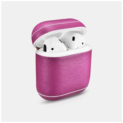 фото Кожаный защитный чехол icarer для airpods 2, hot pink