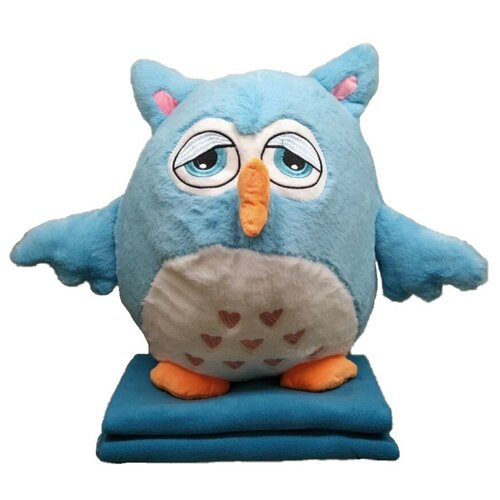 фото Удивительная игрушка-подушка сова с пледом (3 в 1), 50 см (голубо-синий) panawelth