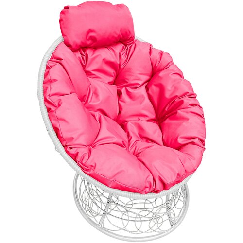фото M- group садовое кресло папасан мини с ротангом белое+розовая подушка m-group
