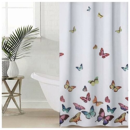 фото Штора для ванной комнаты "бабочки", 180x180 см, полиэстер доляна