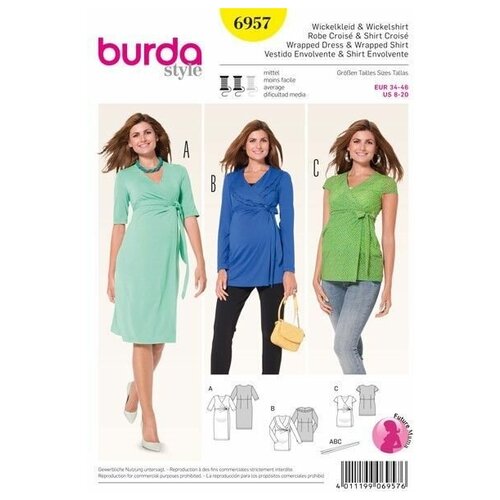 фото Выкройка burda 6957-платье, блузка с запахом для будущей мамы