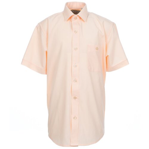 фото Школьная рубашка tsarevich, прямой силуэт, на пуговицах, короткий рукав, однотонная, размер 122-128, оранжевый