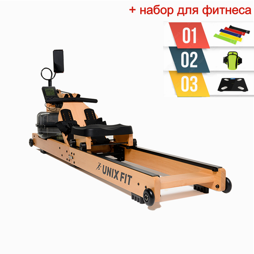 фото Гребной тренажер unix fit wood rower light + набор для фитнеса
