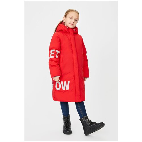 фото Куртка (эко пух) baon пальто (эко пух) для девочки baon, размер: 128, красный