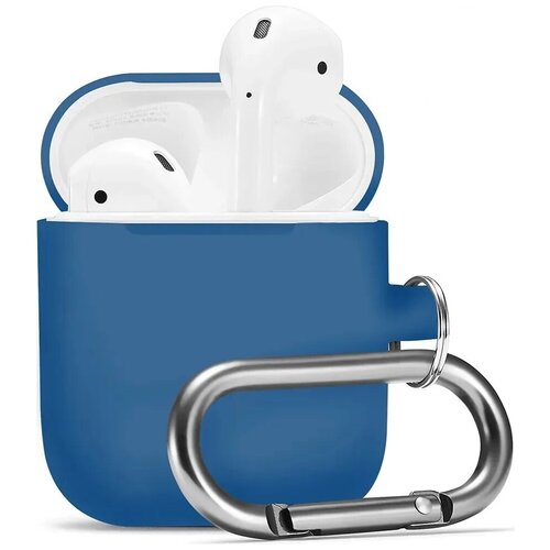 фото "защитный чехол для apple airpods 1 и airpods 2 / силиконовый чехол на эпл аирподс 1 и аирподс 2 с карабином, темно-синий" lava