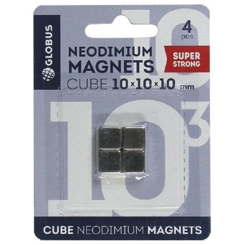 фото Магнитный держатель globus неодимовый, для стеклянных досок, куб 10*10*10 мм, 4 штуки в упаковке (мн10)