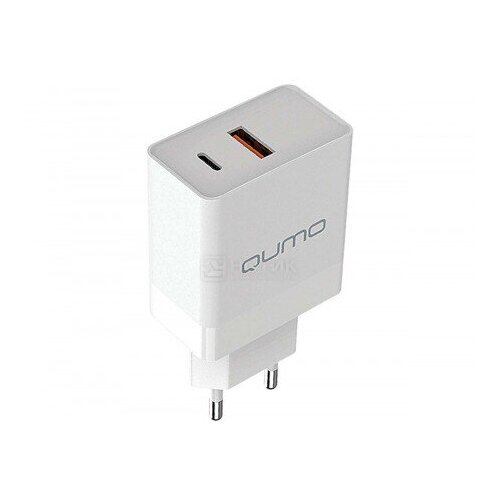 фото Сетевое зарядное устройство qumo energy light, 20w, 1xusb type-c, 1xusb, белый charger 0052