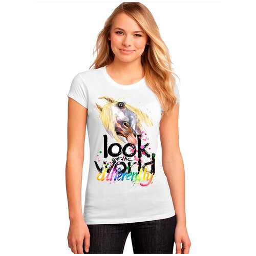 фото "женская белая футболка лошадь, язык, грива". размер xxl drabs