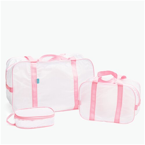 фото Сумка в роддом матовая, комплект 3 шт, готовая, прозрачная, для мамы и малыша, цвет розовый, wolli / сумка дорожная, для фитнеса, в бассейн