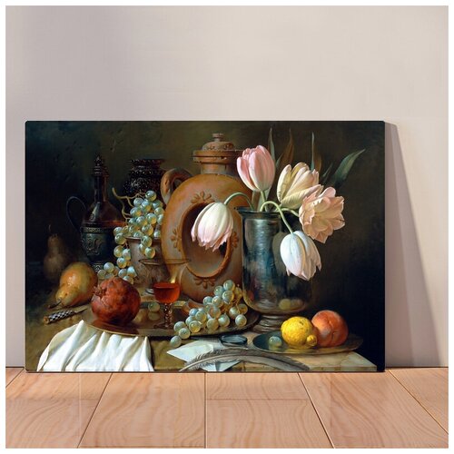 фото Картина "картины маслом натюрморты с посудой", 40x30 см, картина на холсте на деревянном подрамнике с настенным креплением вау холст
