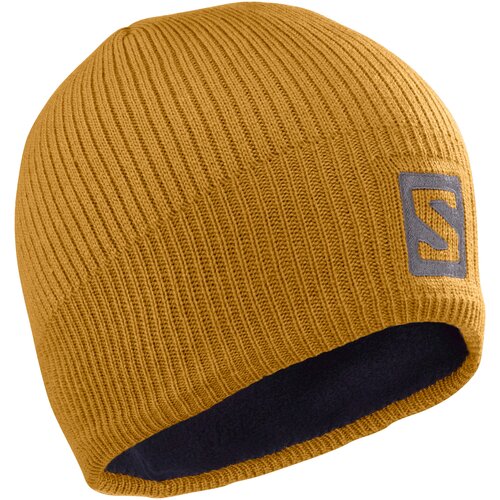 фото Шапка salomon outlife logo beanie bronze brown мужская, цвет коричневый, размер ns