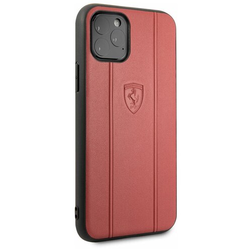 фото Чехол ferrari для iphone 11 pro stamped logo embossed lines hard leather red