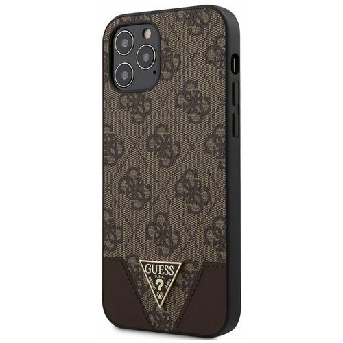 фото Чехол guess для iphone 12/12 pro (6.1) pu 4g triangle metal logo hard brown