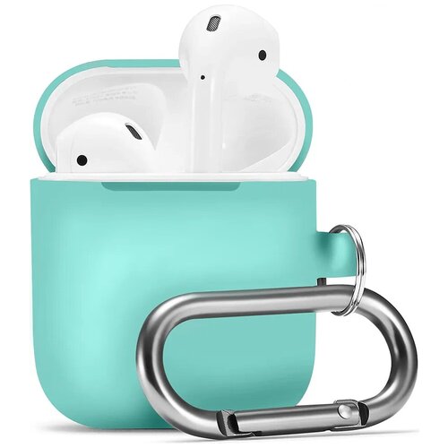 фото "защитный чехол для apple airpods 1 и airpods 2 / силиконовый чехол на эпл аирподс 1 и аирподс 2 с карабином, бирюзовый" lava