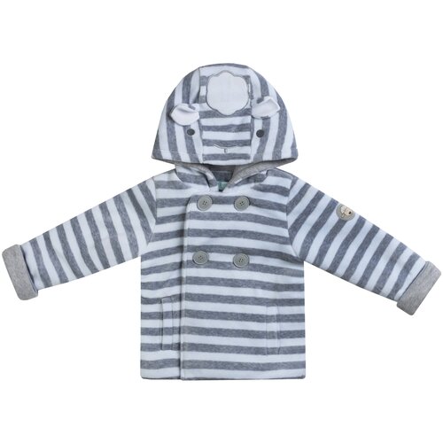фото Куртка для мальчика diva kids, 0,5 - 2 года, 74 - 92 см, полоска серая, велюровая, утепленная, c капюшоном/ одежда для малышей/ куртка утепленная для малышей/ куртка велюровая утепленная для новорожденного/
