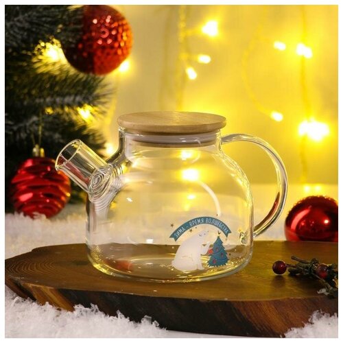 фото Дорого внимание стеклянный чайник "зима - время волшебства", 1000 мл