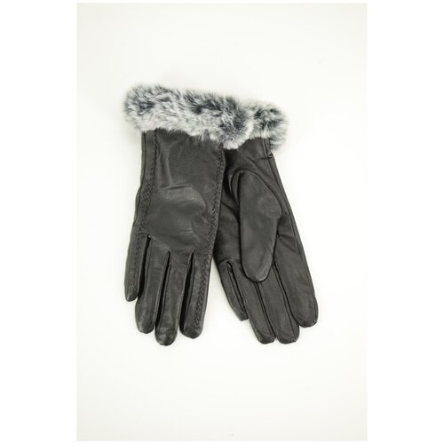 фото Перчатки женские кожаные с мехом два зигзага happy gloves черные размер 7,5