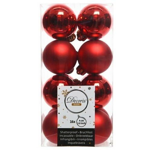 фото Набор пластиковых шаров делюкс мини (матовые и глянцевые), цвет: красный, 4 см, упаковка 16 шт., kaemingk
