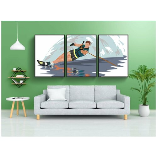 фото Модульный постер "водные лыжи, слалом, лыжник" 180x90 см. из 3х частей в тубусе, без рамки lotsprints