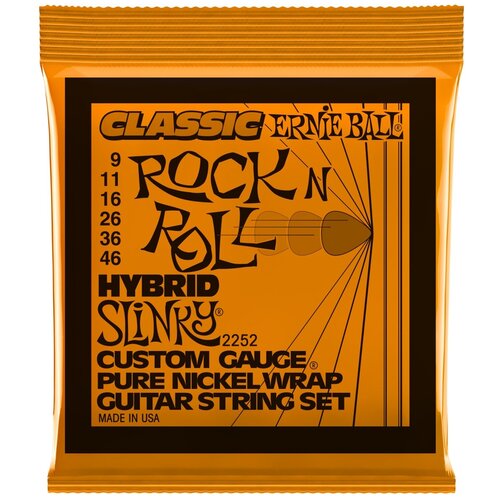 фото Ernie ball 2252 classic rock n roll pure nickel slinky hybrid 9-46 струны для электрогитары